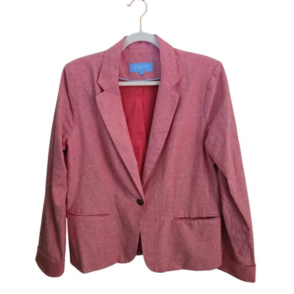 Draper James RSVP Linen Blend Sustainable Heathered Red 1 Button Blazer Size L - Picture 2 of 8